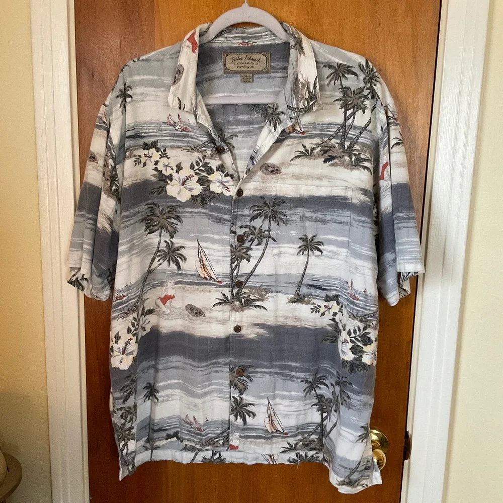 Men's Palm Island Clothing Co Short Sleeved Hawaiian Button Down Shirt Sz L - Picture 1 of 13